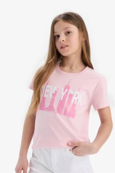 Girl Crew Neck Printed Short Sleeve T-Shirt