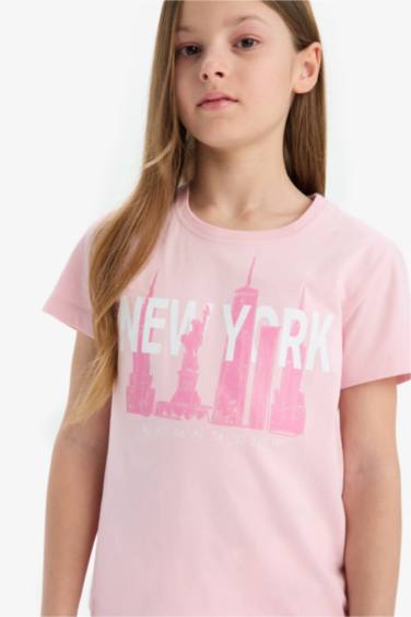 Girl Crew Neck Printed Short Sleeve T-Shirt