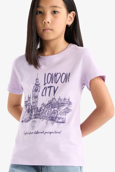 Girl Crew Neck Printed Short Sleeve T-Shirt
