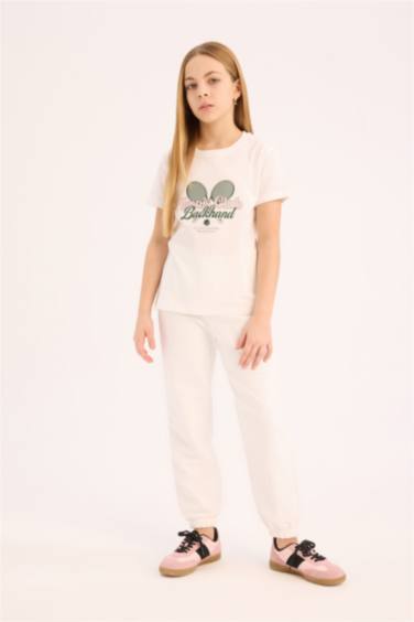 T-shirt imprimé à col rond et manches courtes pour fille