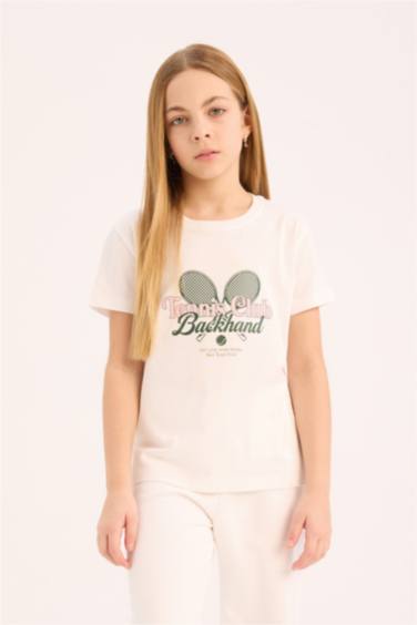 T-shirt imprimé à col rond et manches courtes pour fille