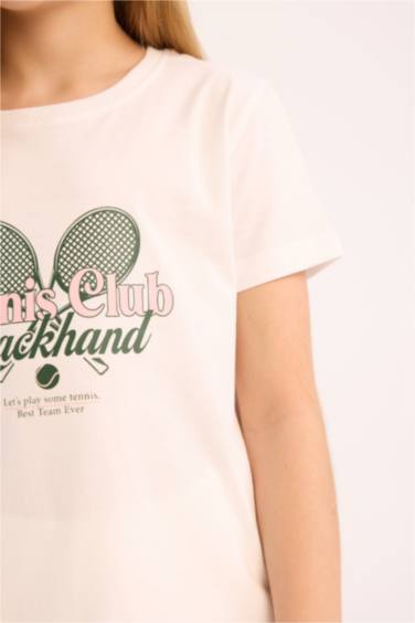 T-shirt imprimé à col rond et manches courtes pour fille