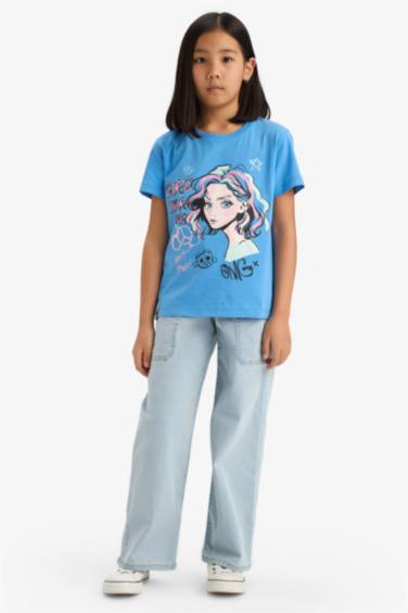 Girl Regular Fit Crew Neck Anime Printed T-Shirt