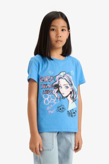 Girl Regular Fit Crew Neck Anime Printed T-Shirt