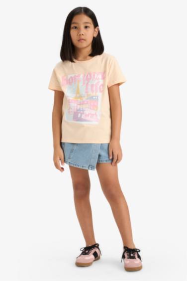 Girl Regular Fit Crew Neck Anime Printed T-Shirt