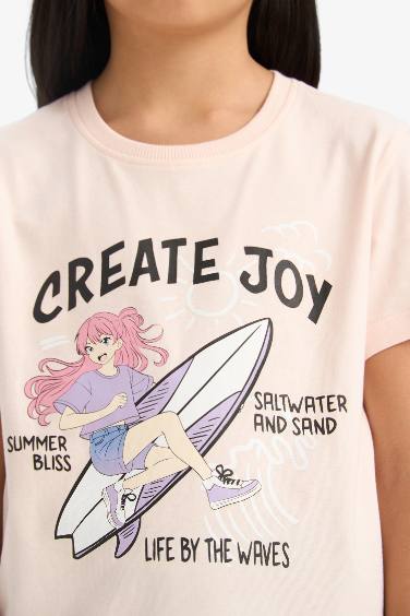 Girl Regular Fit Crew Neck Anime Printed T-Shirt