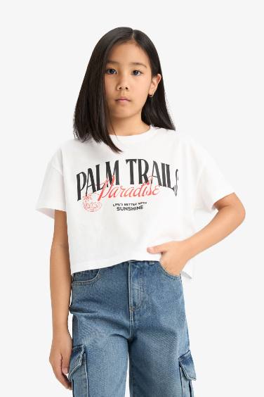 Girl Crew Neck Printed Short Sleeve T-Shirt