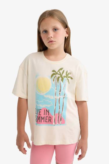 Girl Relax Fit Crew Neck Slogan Printed T-Shirt