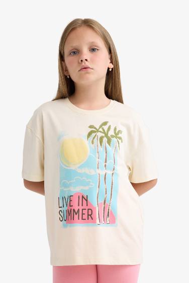 Girl Relax Fit Crew Neck Slogan Printed T-Shirt