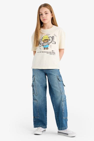 Girl Relax Fit Crew Neck Printed Short Sleeve T-Shirt