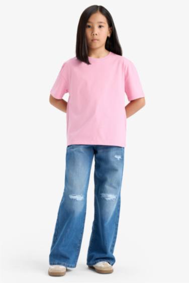 Girl Relax Fit Crew Neck Slogan Printed T-Shirt