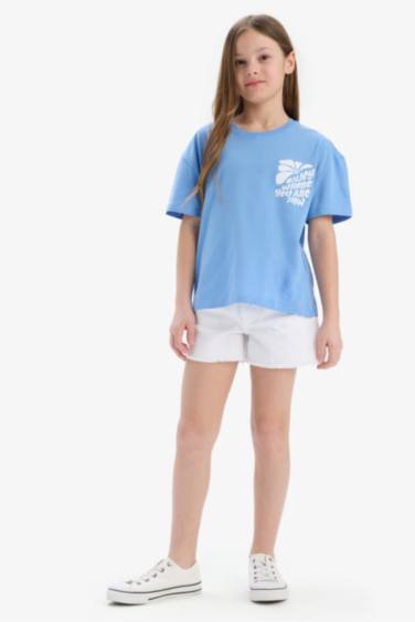 T-shirt imprimé au dos à col rond Coupe décontractée pour fille