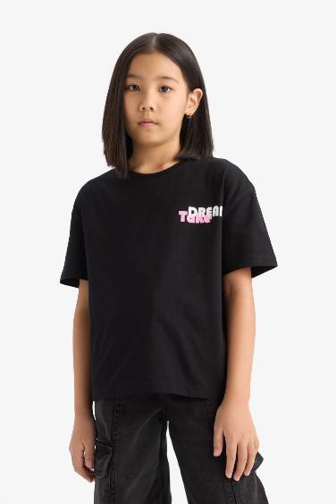 Футболка Relax Fit для девочек с принтом на спине, короткий рукав