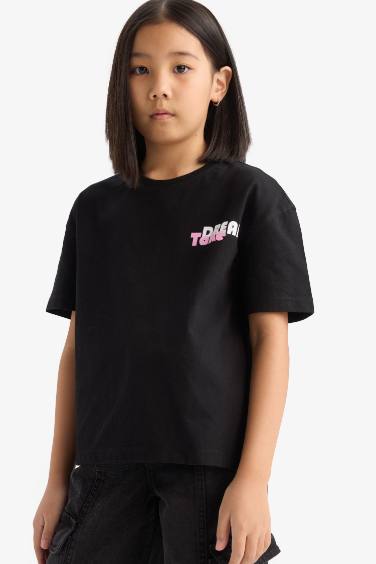 Футболка Relax Fit для девочек с принтом на спине, короткий рукав