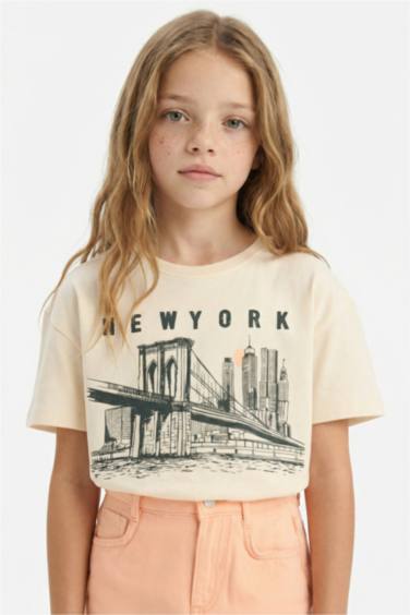 T-shirt à manches courtes Slogan Col rond Fille