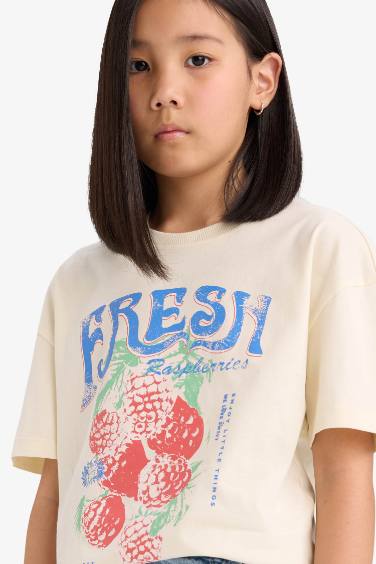 T-shirt avec imprimé à col rond et manches courtes pour fille