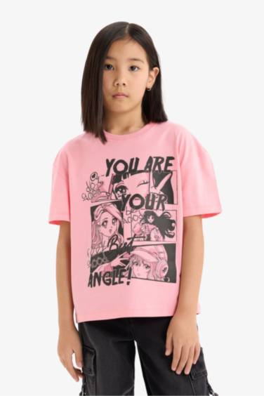 Girl Relax Fit Crew Neck Printed Short Sleeve T-Shirt