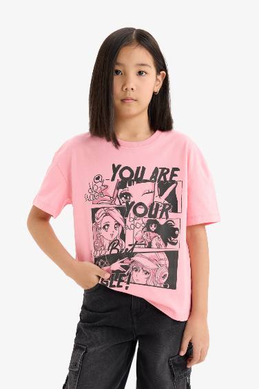 Girl Relax Fit Crew Neck Printed Short Sleeve T-Shirt