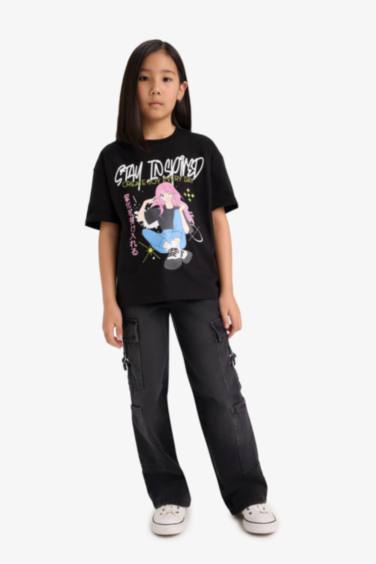 Girl Oversize Fit Crew Neck Printed Short Sleeve T-Shirt