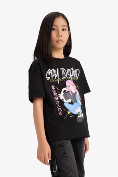 Girl Oversize Fit Crew Neck Printed Short Sleeve T-Shirt