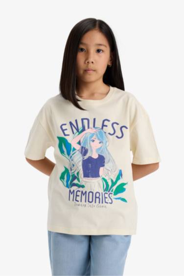 Girl Oversize Fit Crew Neck Printed Short Sleeve T-Shirt