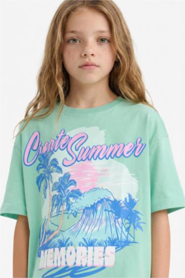T-shirt oversize imprimé à col rond et manches courtes pour fille