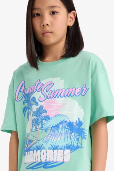 Girl Oversize Fit Crew Neck Printed Short Sleeve T-Shirt