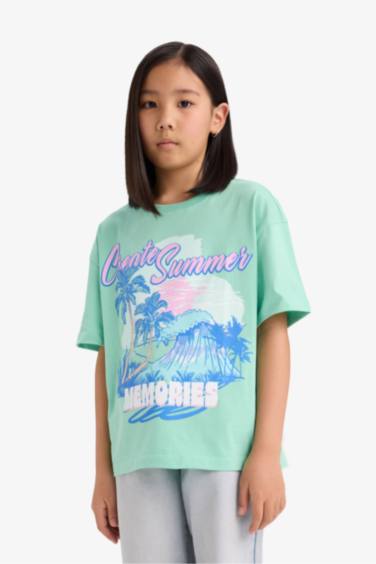 Girl Oversize Fit Crew Neck Printed Short Sleeve T-Shirt