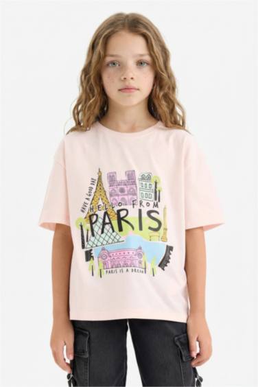 Girl Oversize Fit Crew Neck Slogan Printed T-shirt