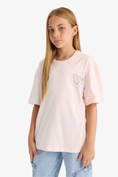 Girl Oversize Fit Crew Neck Slogan Printed T-Shirt