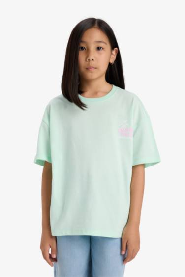 Girl Oversize Fit Crew Neck Back Printed T-Shirt