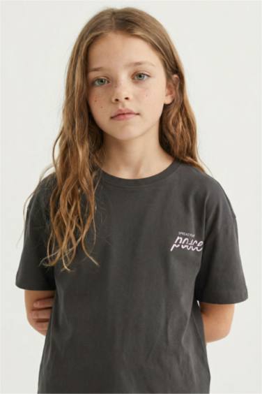 Girl Oversize Fit Crew Neck Back Printed T-shirt