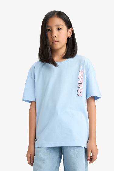 تيشيرت نص كم اوفر سايز برقبة مستديرة