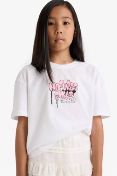 Girl Oversize Fit Crew Neck Back Printed T-Shirt