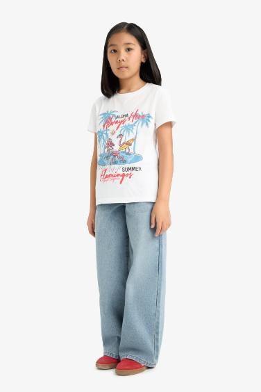 تيشيرت نص كم قصة عادية برقبة مستديرة