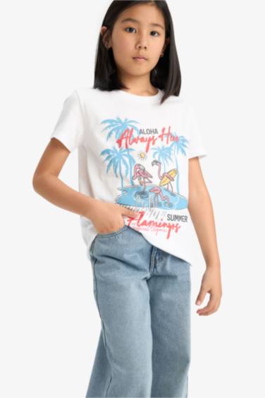 تيشيرت نص كم قصة عادية برقبة مستديرة