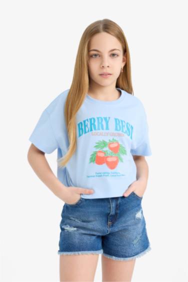 Girl Crew Neck Slogan Printed Short Sleeve T-shirt