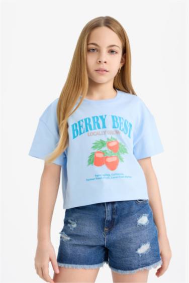 Girl Crew Neck Slogan Printed Short Sleeve T-shirt