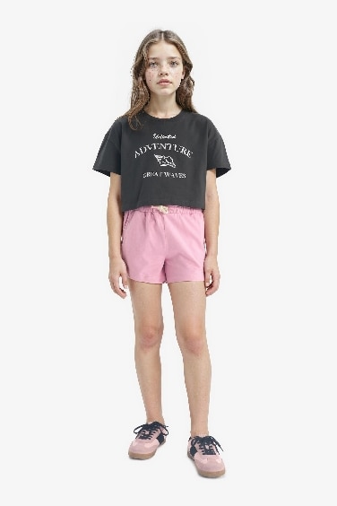 Girl Full Crop Crew Neck Short Sleeve T-Shirt