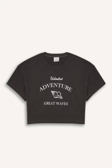 Girl Full Crop Crew Neck Short Sleeve T-Shirt