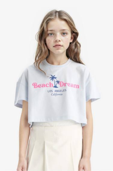 تيشيرت كروب بناتي مطبوع بياخة مستديرة