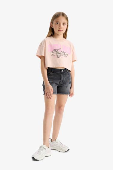 Girl Crew Neck Short Sleeve Crop T-Shirt