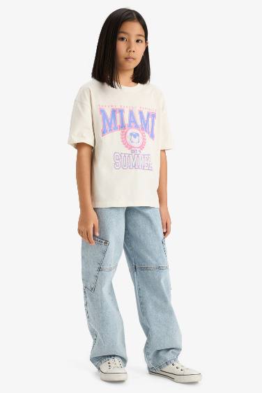 Girl Oversize Fit Crew Neck Printed Short Sleeve T-Shirt