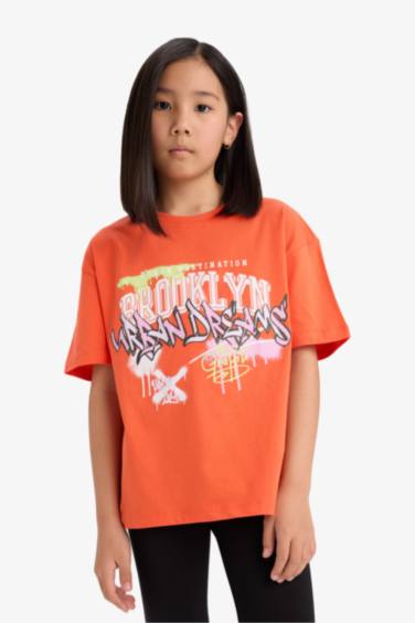 T-shirt oversize imprimé à col rond et manches courtes pour fille
