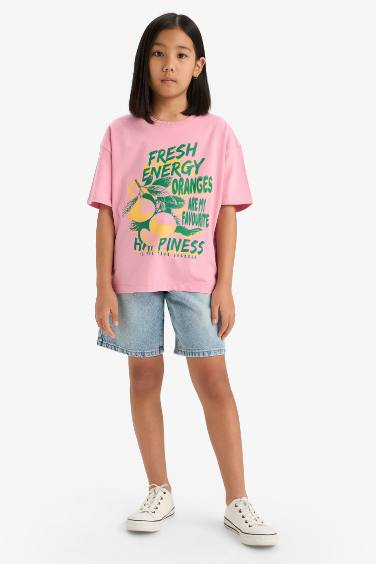 T-shirt imprimé au dos à col rond et manches courtes pour fille