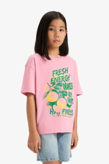 T-shirt imprimé au dos à col rond et manches courtes pour fille