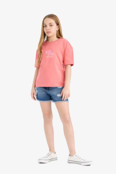 Girl Relax Fit Crew Neck Short Sleeve T-shirt