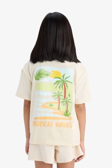 Girl Relax Fit Crew Neck Back Printed T-Shirt