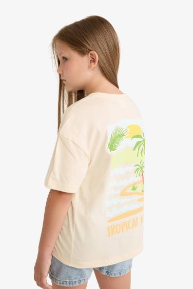 Girl Relax Fit Crew Neck Back Printed T-Shirt