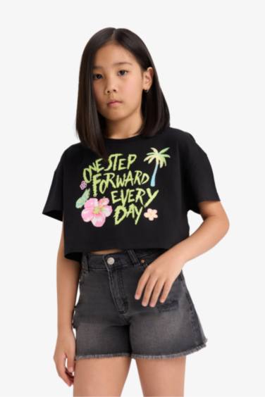 تيشيرت كروب بناتي مطبوع بياخة مستديرة